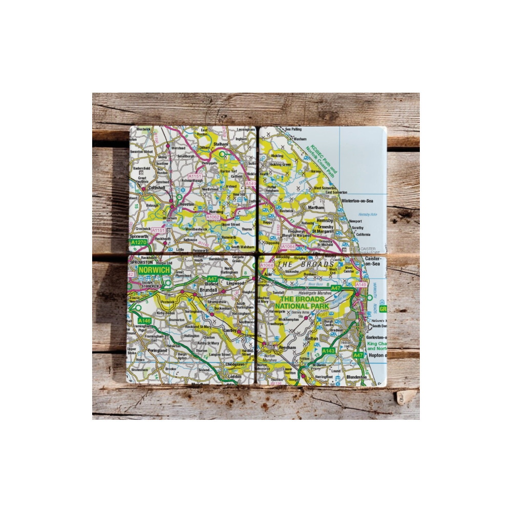 Produktbild för OS Map Ceramic Four Coaster Set - The Broads