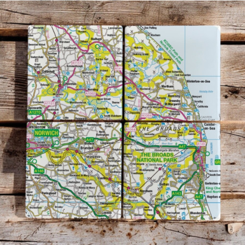 The Sugar Shed OS Map Ceramic Four Coaster Set - The Broads