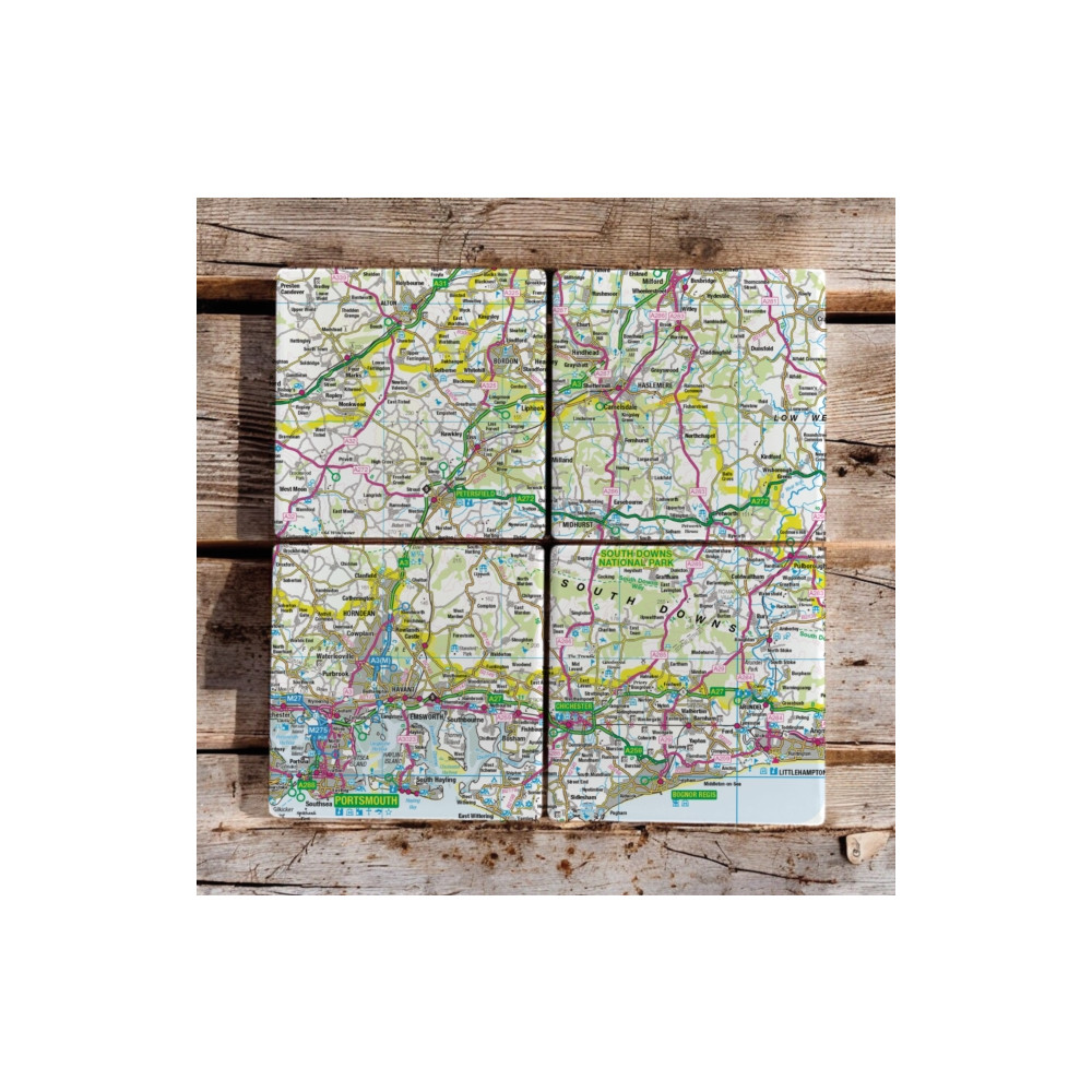 Produktbild för OS Map Ceramic Four Coaster Set - South Downs National Park