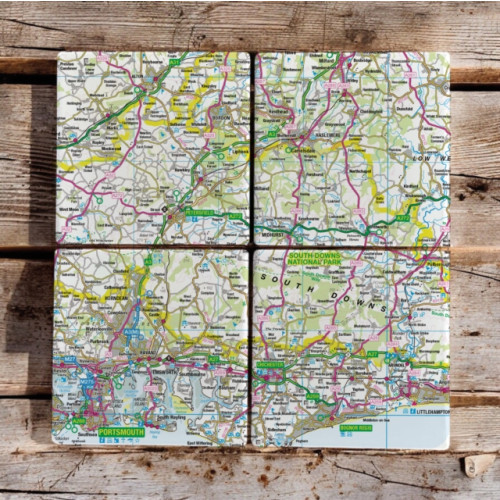 The Sugar Shed OS Map Ceramic Four Coaster Set - South Downs National Park