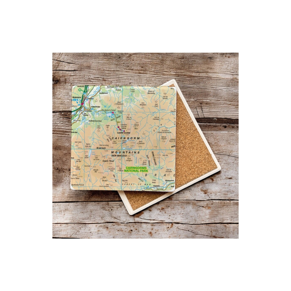 Produktbild för OS Map Ceramic Single Coaster - Cairngorms National Park