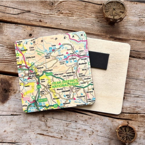 The Sugar Shed OS Map Wooden Square Magnet - Peak District National Park