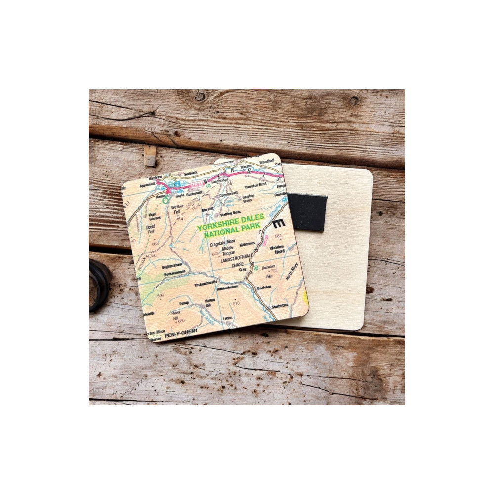 Produktbild för OS Map Wooden Square Magnet - Yorkshire Dales National Park