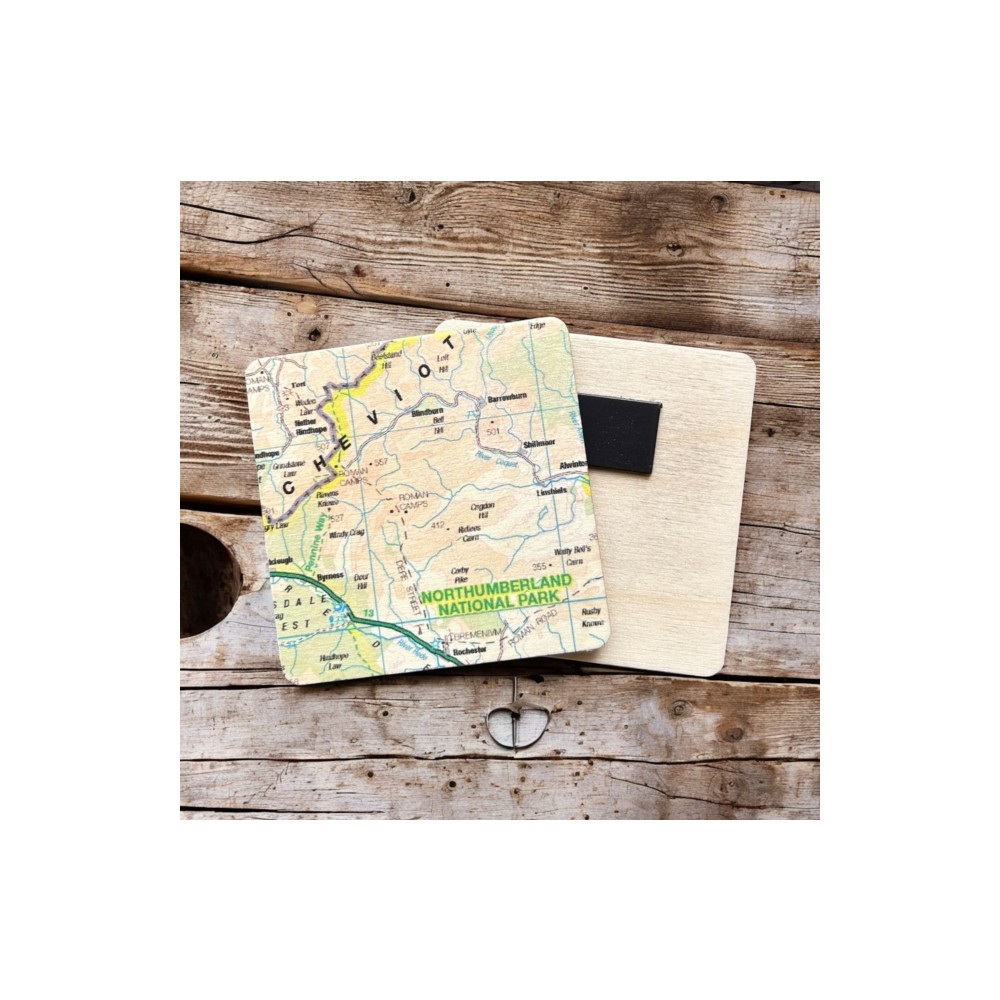 Produktbild för OS Map Wooden Square Magnet - Northumberland National Park