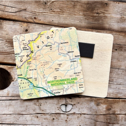 The Sugar Shed OS Map Wooden Square Magnet - Northumberland National Park
