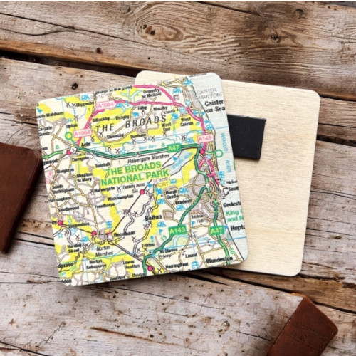 The Sugar Shed OS Map Wooden Square Magnet - The Broads