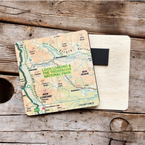 The Sugar Shed OS Map Wooden Square Magnet - Loch Lomond and The Trossachs National Park