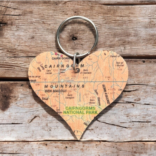 The Sugar Shed OS Map Wooden Heart Key-ring - Cairngorms National Park