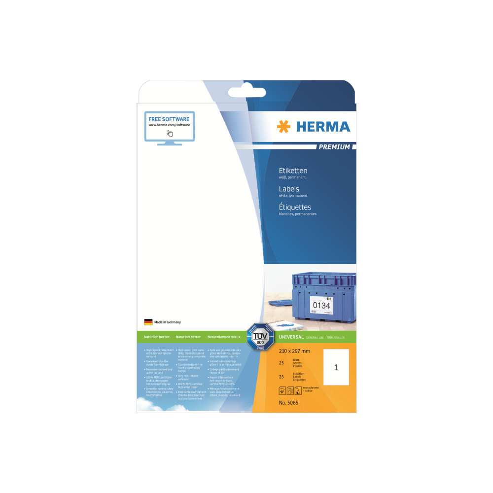Produktbild för HERMA Premium - laminerade etiketter - matt - 25 etikett (er) - A4