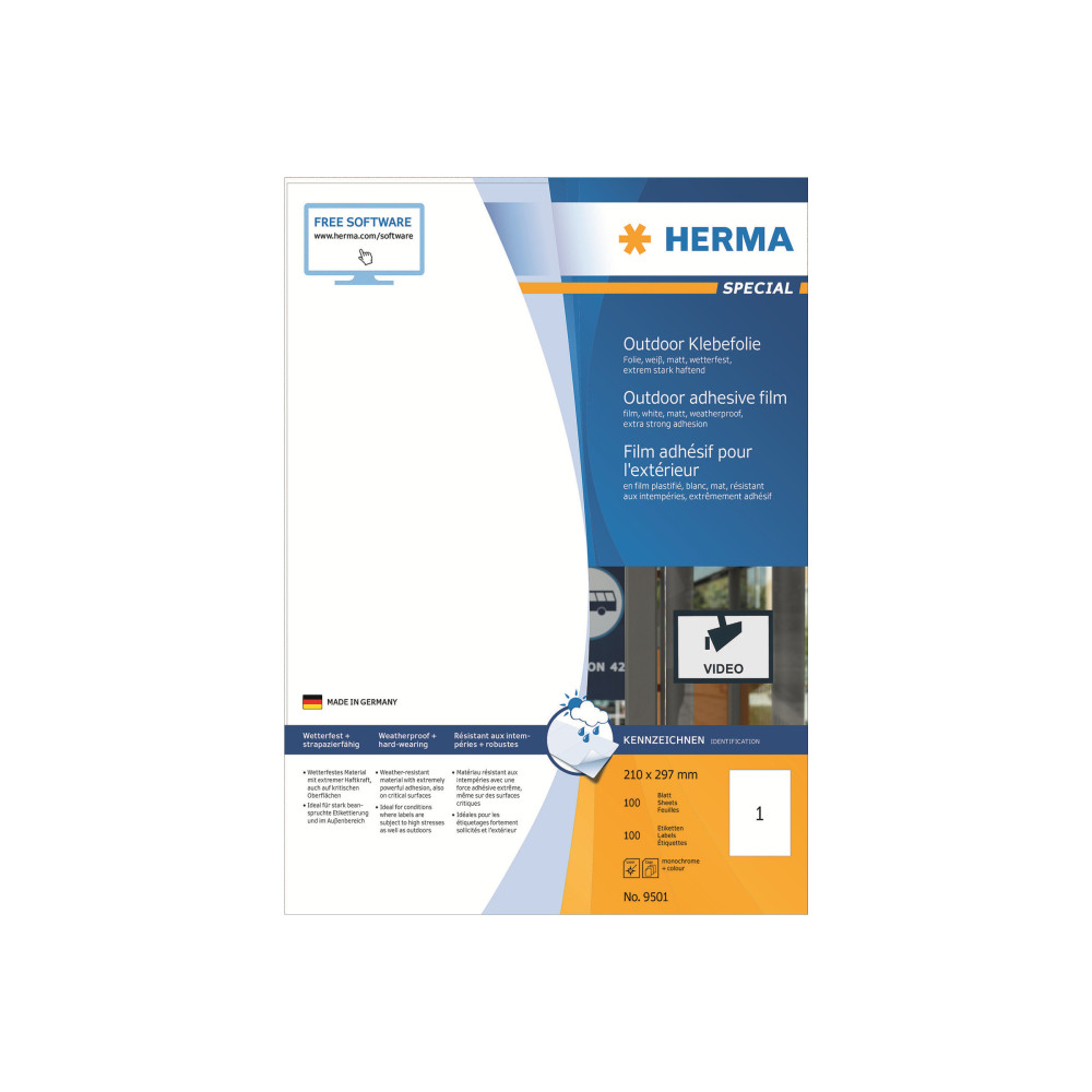 Produktbild för HERMA Special Outdoor Klebefolie - filmetiketter - matt - 10 stk - A4