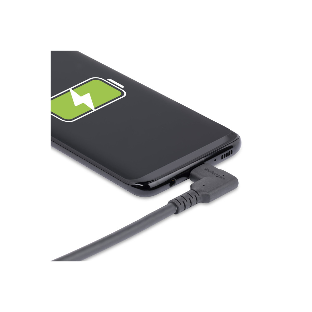 Produktbild för StarTech.com 6ft (2m) Rugged Right Angle USB-C Cable, USB 3.2 Gen 1 (5 Gbps), USB C to C Data Transfer Cable, 4K 60Hz DP Alt Mode, 100W Power Delivery - 90 Degree USB-C Cable (RUSB315CC2MBR) - USB typ C-kabel - USB-C till USB-C - 2 m
