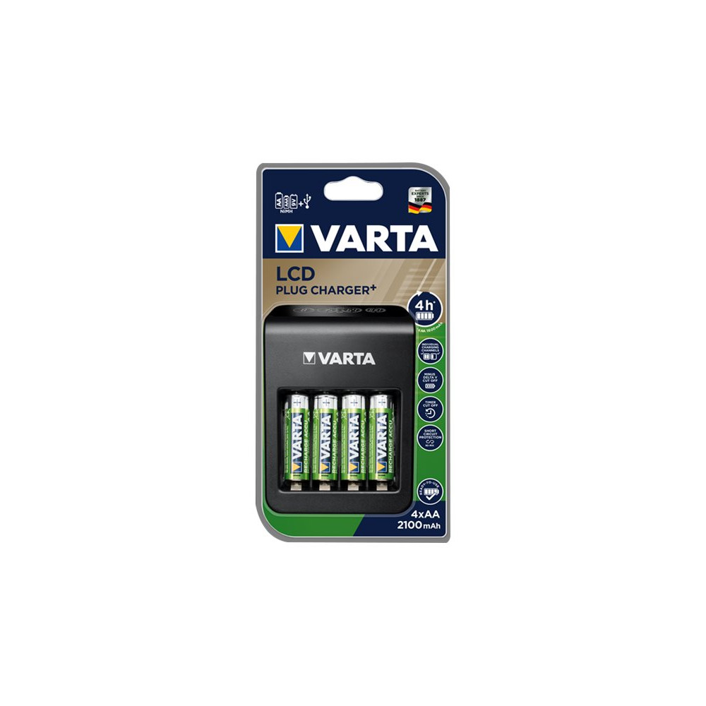 Produktbild för Varta LCD Plug Charger+ batteriladdare/strömadapter - 4 x AA-typ - NiMH - USB