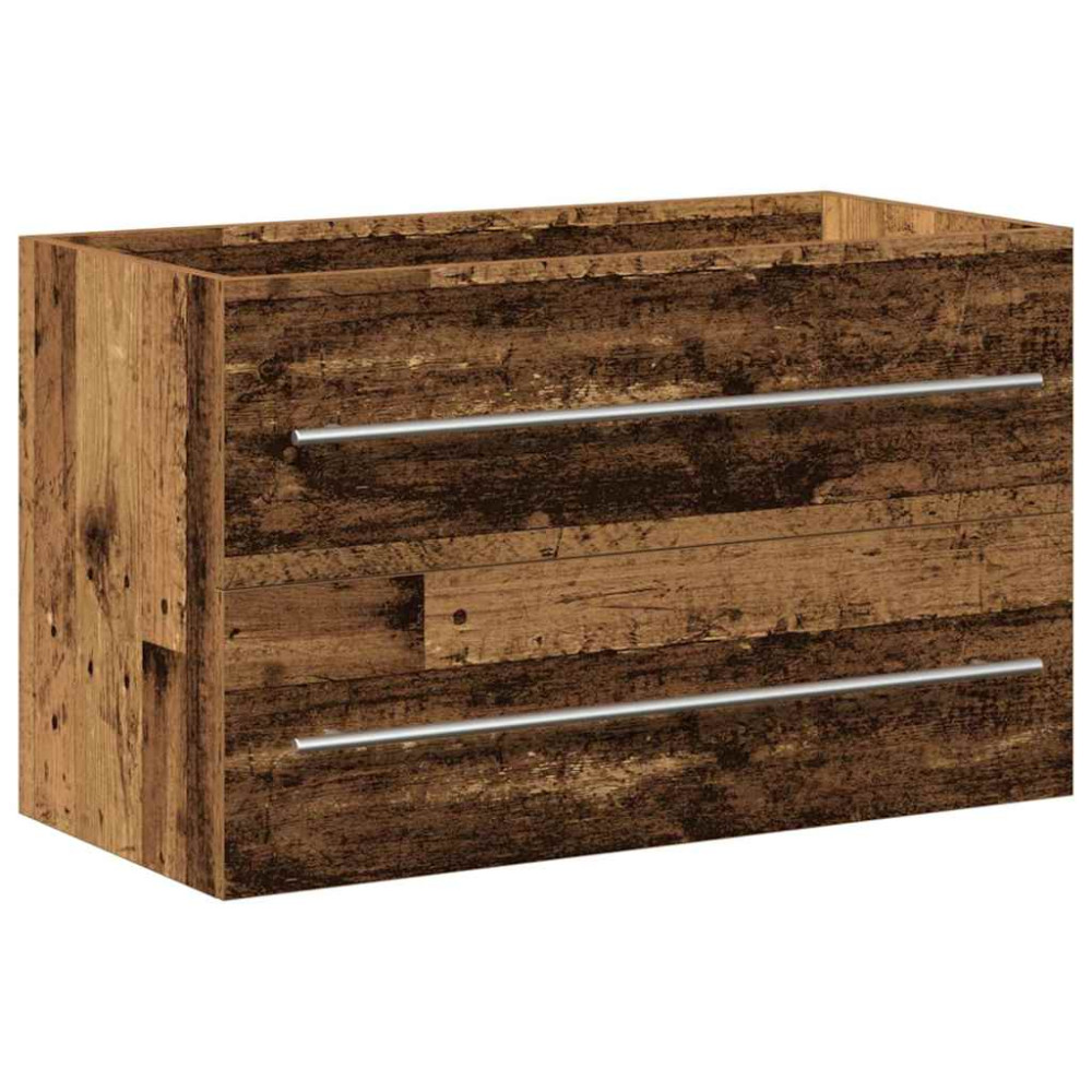 Produktbild för Badrumsskåp med handfat med låda Gammalt trä 80 x 38,5 x 48 cm