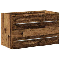 Produktbild för Badrumsskåp med handfat med låda Gammalt trä 80 x 38,5 x 48 cm