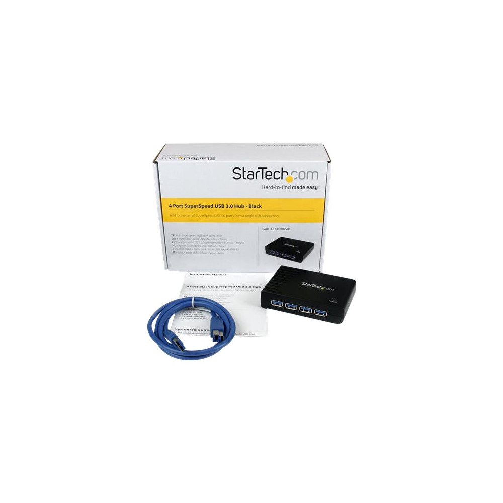 Produktbild för StarTech.com Svart SuperSpeed USB 3.0-hubb med 4 portar - hubb - 4 portar