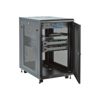 Produktbild för StarTech.com 19-tums 18U-serverskåp - 4 stolpar - Nätverksutrustningsrack med justerbart djup (5 till 76 cm) och hjul/kabelhantering/hylla/1U-hylla/låsluckor - rack - 18U