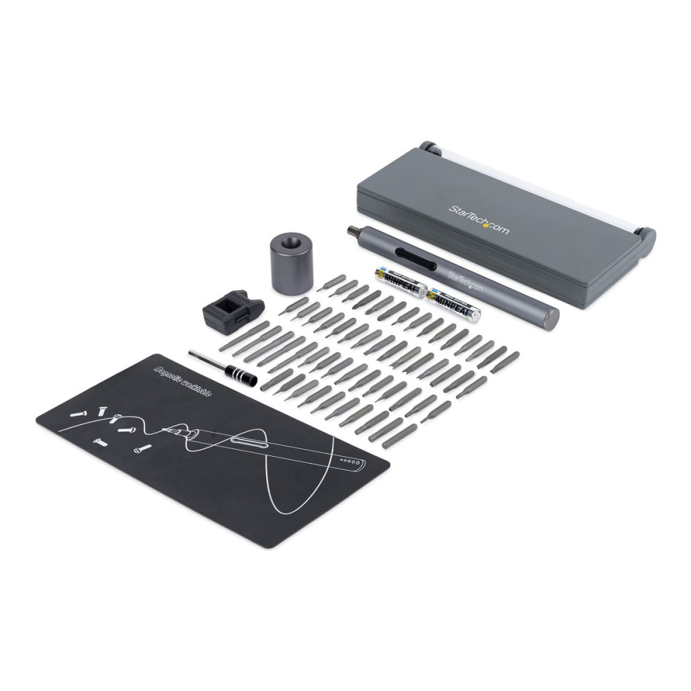 Produktbild för Startech 55-Bit Electric Precision Screwdriver Set - Portable Cordless Battery Powered Bit Driver Kit for Electronics, Laptop, Computers, Tablet & Phone Repairs - Magnetic Work Pad elektrisk precisionsskruvmejsel - sladdlös - 2 batterier