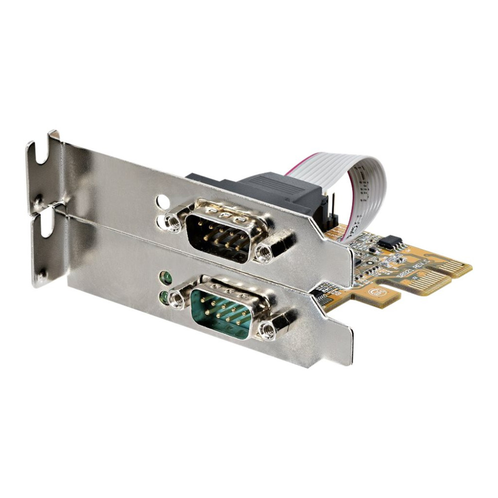 Produktbild för Startech 2-Port PCI Express Serial Card, Dual Port PCIe to RS232 (DB9) Serial Interface Card, 16C1050 UART, Standard or Low Profile Brackets, COM Retention, For Windows & Linux - PCIe to Dual DB9 Card (21050-PC-SERIAL-LP) - seriell adapter - PCIe 2.0 - RS