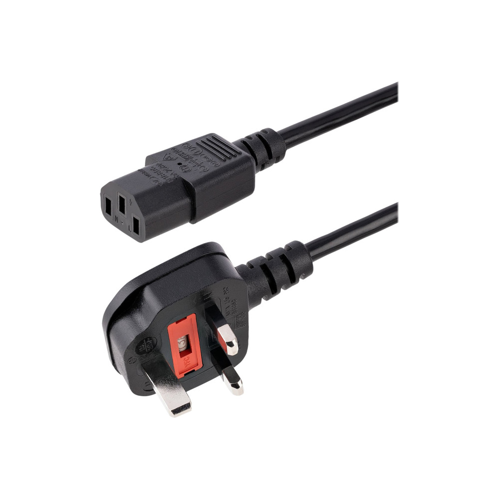 Produktbild för StarTech.com 6ft (1.8m) UK Computer Power Cable, 18AWG, BS 1363 to C13 Power Cord, 10A 250V, Black Replacement AC Power Cord, Monitor Power Cable, BS 1363 to IEC 60320 C13 Kettle Lead - PC Power Supply Cable - strömkabel - power IEC 60320 C13 till BS 1363