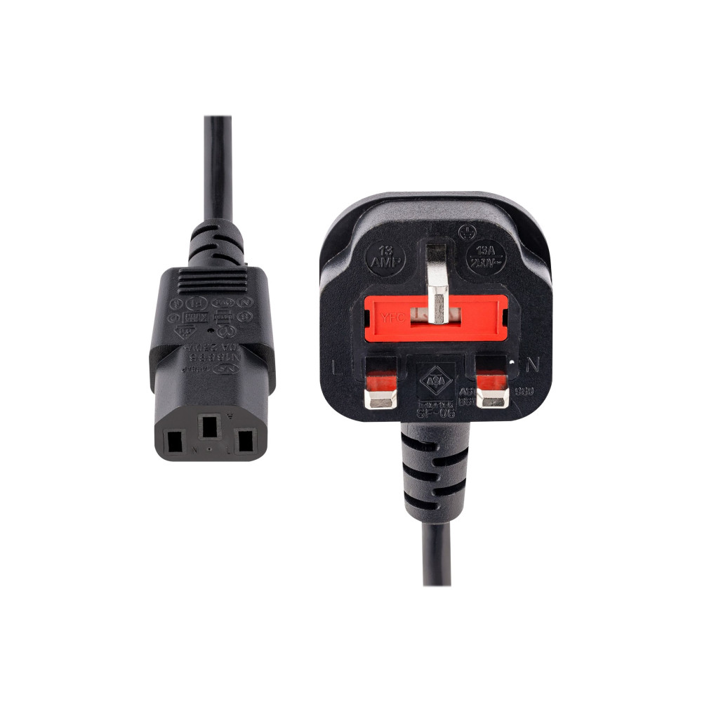 Produktbild för StarTech.com 6ft (1.8m) UK Computer Power Cable, 18AWG, BS 1363 to C13 Power Cord, 10A 250V, Black Replacement AC Power Cord, Monitor Power Cable, BS 1363 to IEC 60320 C13 Kettle Lead - PC Power Supply Cable - strömkabel - power IEC 60320 C13 till BS 1363