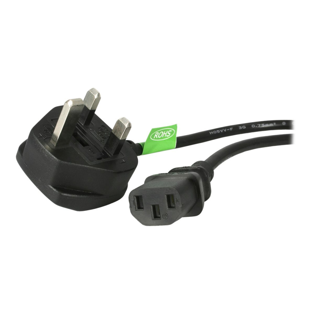 Produktbild för StarTech.com 6ft (1.8m) UK Computer Power Cable, 18AWG, BS 1363 to C13 Power Cord, 10A 250V, Black Replacement AC Power Cord, Monitor Power Cable, BS 1363 to IEC 60320 C13 Kettle Lead - PC Power Supply Cable - strömkabel - power IEC 60320 C13 till BS 1363