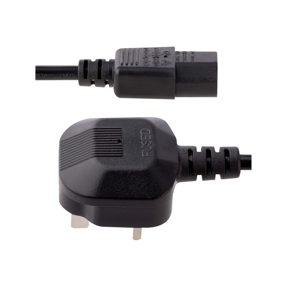 Produktbild för StarTech.com 6ft (1.8m) UK Computer Power Cable, 18AWG, BS 1363 to C13 Power Cord, 10A 250V, Black Replacement AC Power Cord, Monitor Power Cable, BS 1363 to IEC 60320 C13 Kettle Lead - PC Power Supply Cable - strömkabel - power IEC 60320 C13 till BS 1363