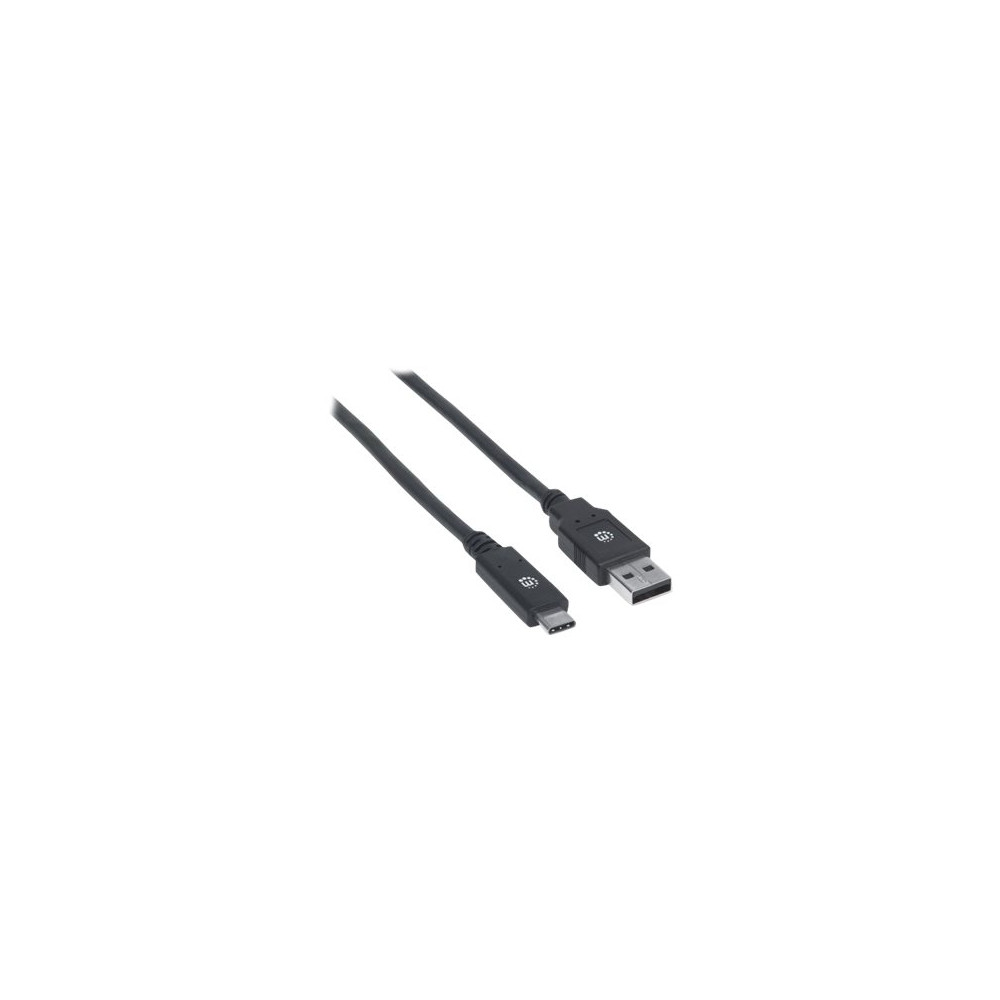 Produktbild för Manhattan USB-C to USB-A Cable, 2m, Male to Male, 5 Gbps (USB 3.2 Gen1 aka USB 3.0), 3A (fast charging), SuperSpeed USB, Black, Lifetime Warranty, Polybag - USB typ C-kabel - USB-C till USB typ A - 2 m