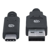 Produktbild för Manhattan USB-C to USB-A Cable, 2m, Male to Male, 5 Gbps (USB 3.2 Gen1 aka USB 3.0), 3A (fast charging), SuperSpeed USB, Black, Lifetime Warranty, Polybag - USB typ C-kabel - USB-C till USB typ A - 2 m