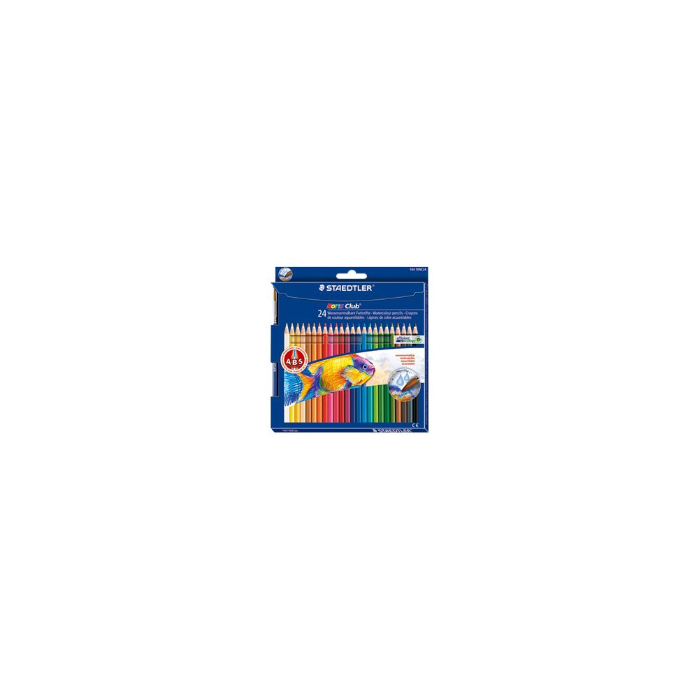 Produktbild för STAEDTLER Noris Club aquarell - färgpenna - svart, röd, grön, ljusblå, gul, orange, magenta, ljusorange, grå, olivgrön, koboltblå, vit, persika, delftfajansblå, bränt orangebrun, karminröd, ljusgul, mörkt malvafärgad, pilgrön, vinröd, cyan, van dyke-brun,