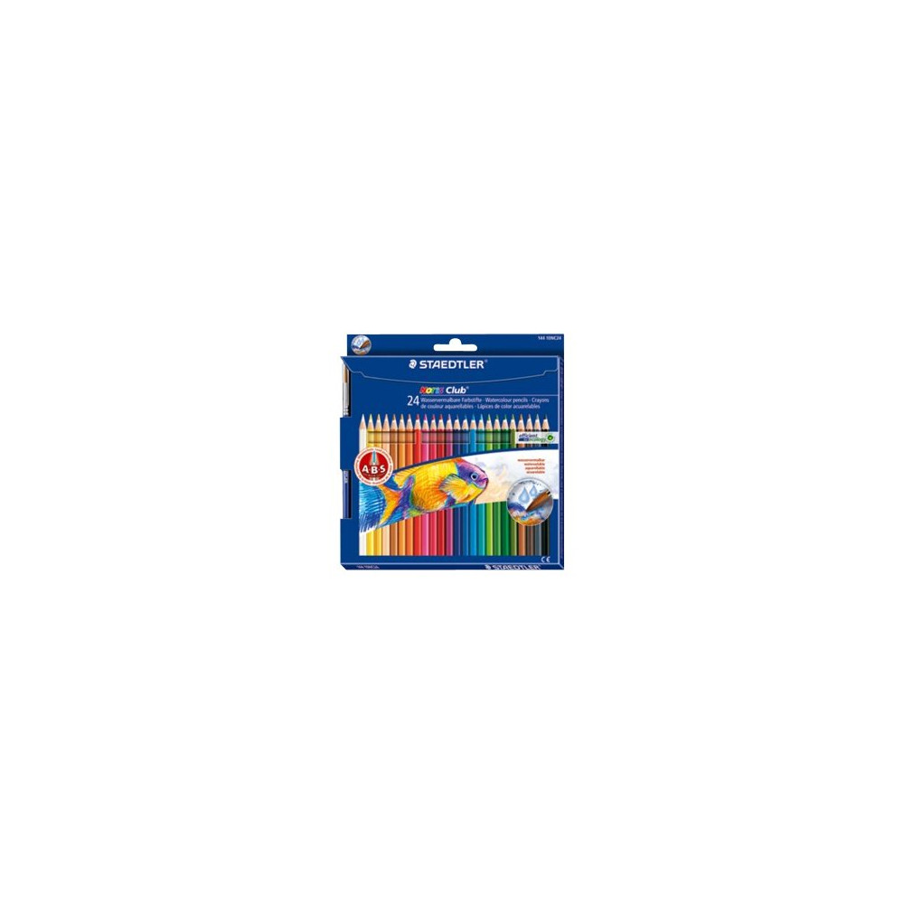 Produktbild för STAEDTLER Noris Club aquarell - färgpenna - svart, röd, grön, ljusblå, gul, orange, magenta, ljusorange, grå, olivgrön, koboltblå, vit, persika, delftfajansblå, bränt orangebrun, karminröd, ljusgul, mörkt malvafärgad, pilgrön, vinröd, cyan, van dyke-brun,