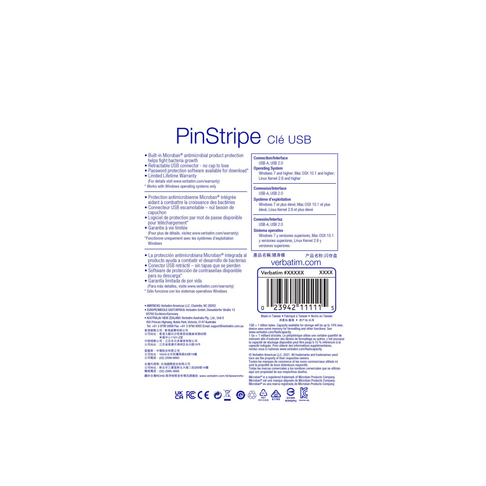Produktbild för Verbatim PinStripe USB Drive - USB flash-enhet - 64 GB