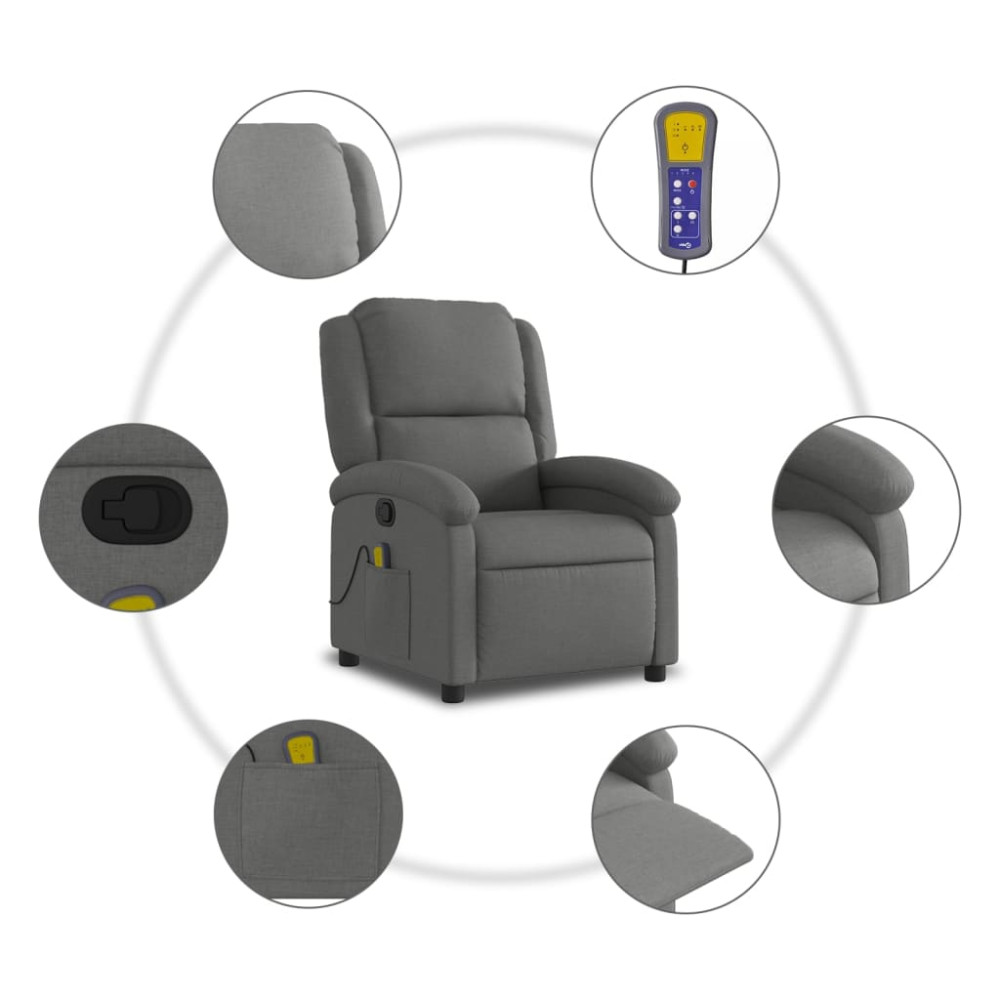 Produktbild för Massagefåtölj mörkgrå tyg