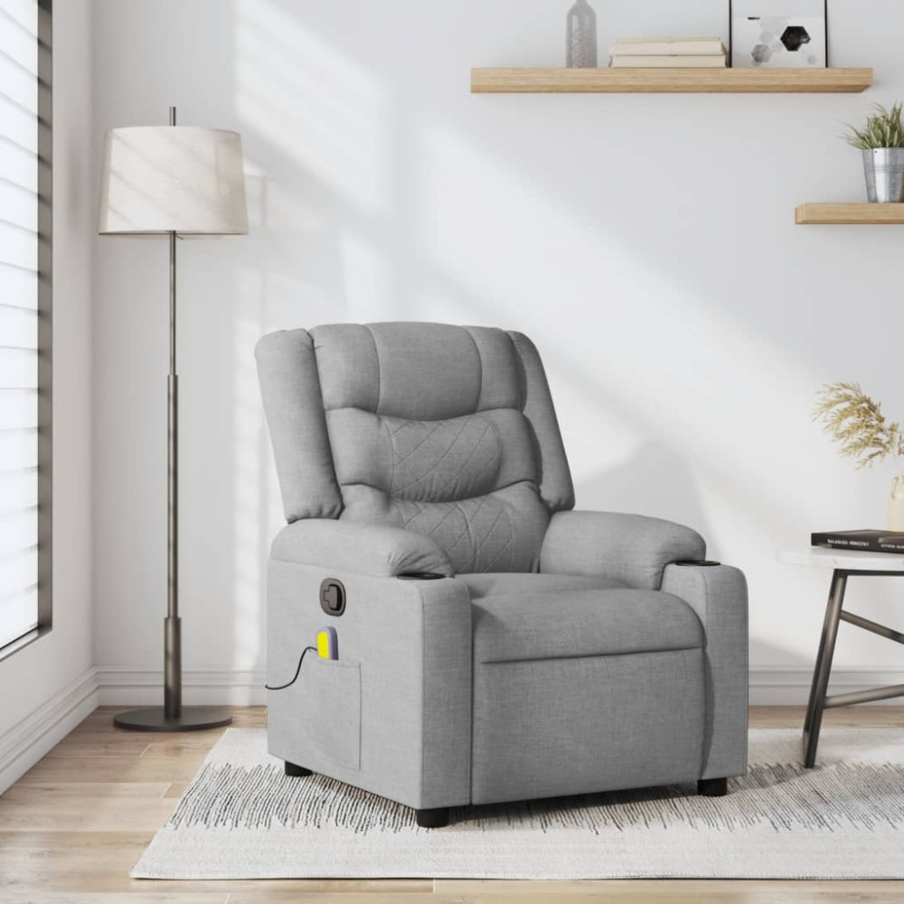 Produktbild för Massagefåtölj ljusgrå tyg