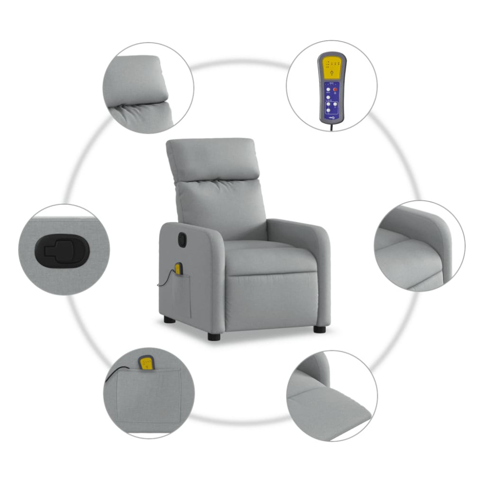 Produktbild för Massagefåtölj ljusgrå tyg