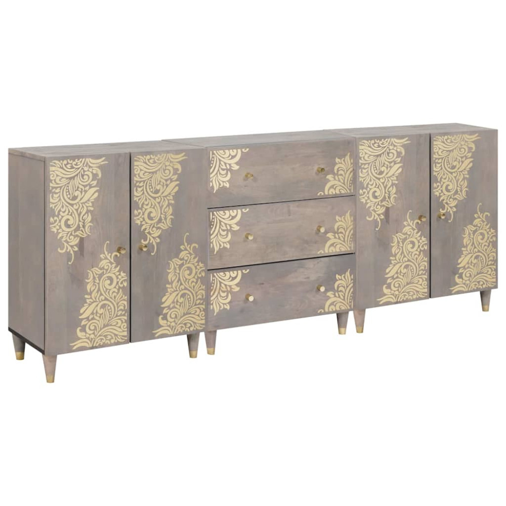 Produktbild för Badrumsskåpsset med låda 3 pcs Grå och Guld 180 x 33 x 75 cm