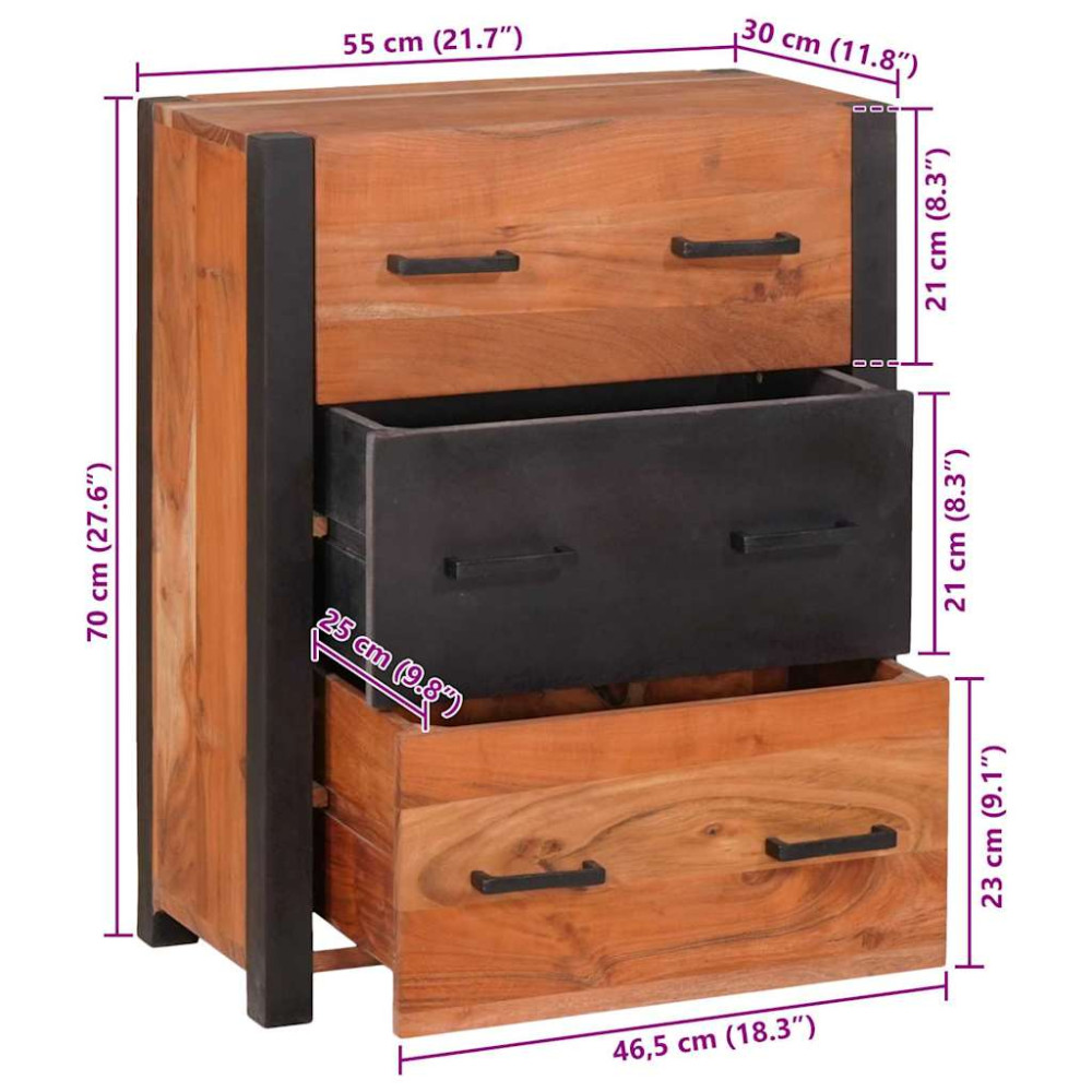 Produktbild för Sideboard 3 pcs Brun 110 x 30 x 75 cm Massivt Akaciaträ