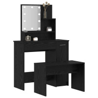Produktbild för LED Sminkbord Set 2 st Svart Ek 86,5 x 35 x 136 cm