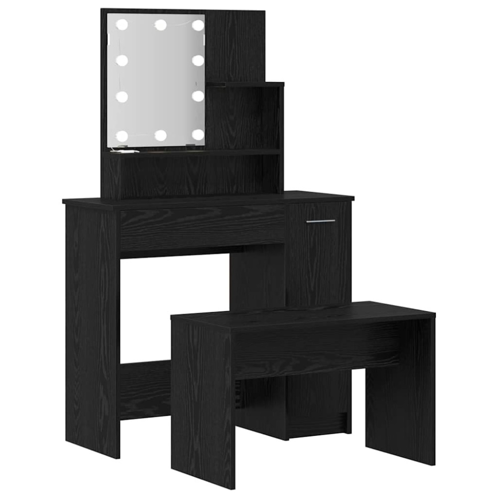 Produktbild för LED Sminkbord Set 2 st Svart Ek 86,5 x 35 x 136 cm