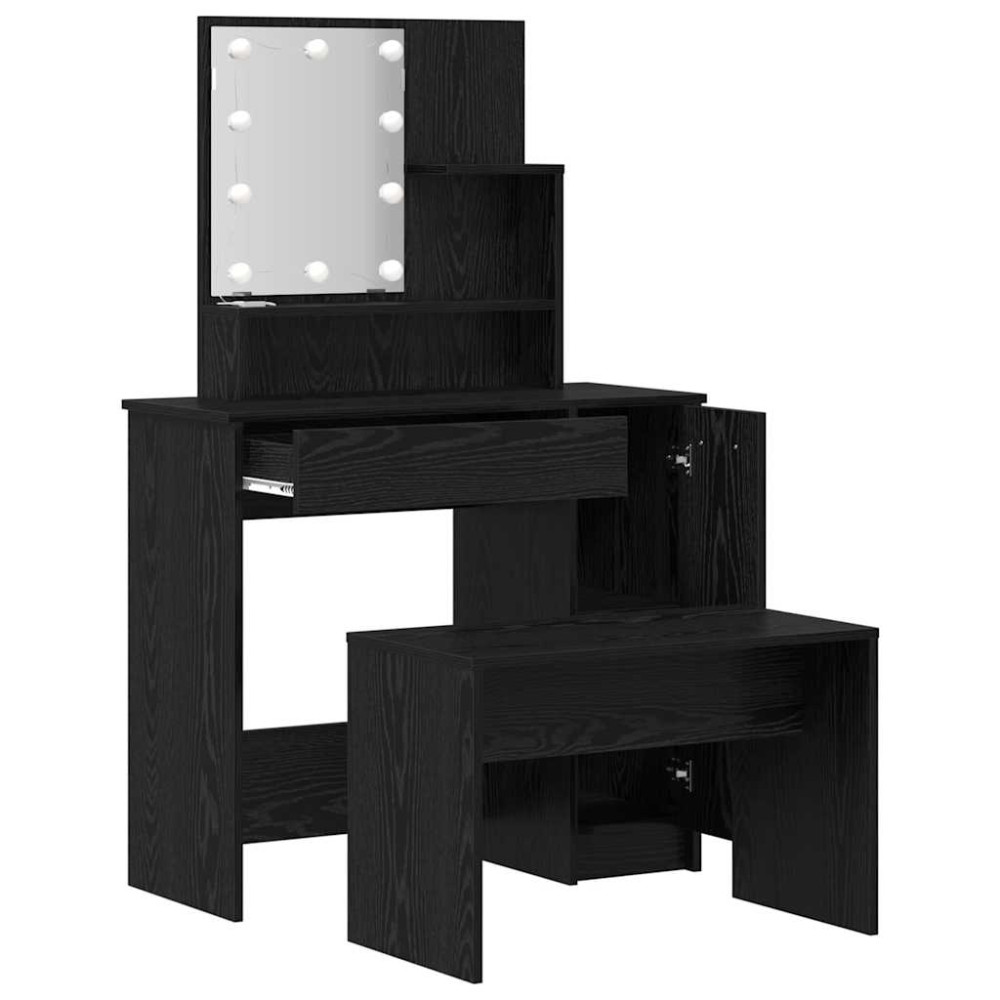 Produktbild för LED Sminkbord Set 2 st Svart Ek 86,5 x 35 x 136 cm