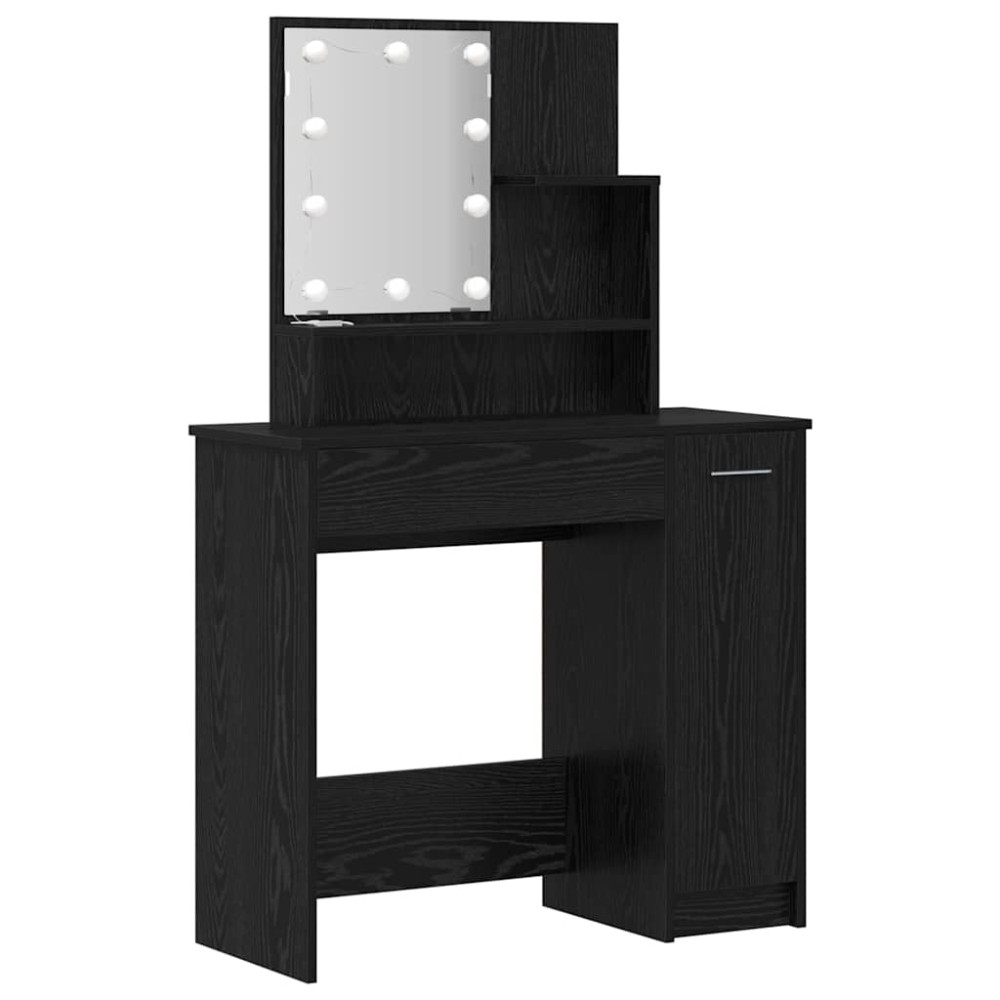 Produktbild för LED Sminkbord Set 2 st Svart Ek 86,5 x 35 x 136 cm