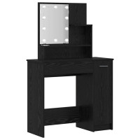 Produktbild för LED Sminkbord Set 2 st Svart Ek 86,5 x 35 x 136 cm