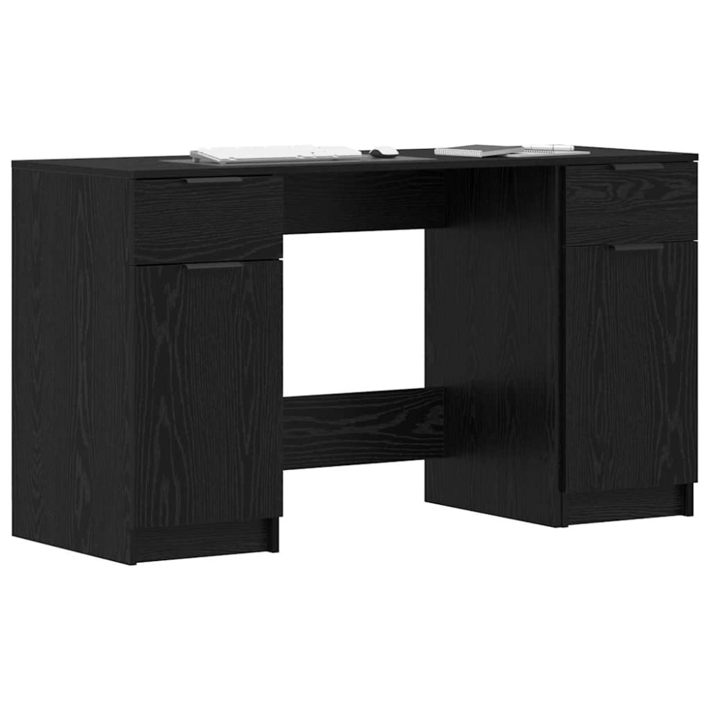 Produktbild för Skrivbord med låda Svart Ek 133 x 50 x 75 cm Konstruerat trä