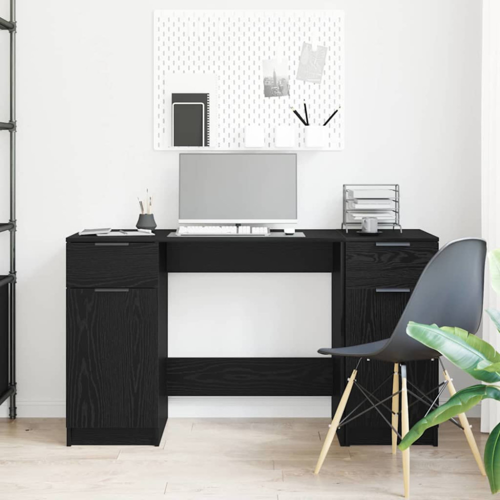 Produktbild för Skrivbord med låda Svart Ek 133 x 50 x 75 cm Konstruerat trä