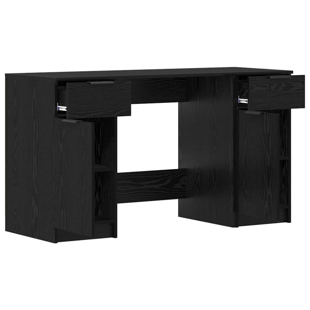 Produktbild för Skrivbord med låda Svart Ek 133 x 50 x 75 cm Konstruerat trä