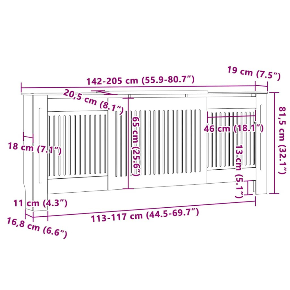 Produktbild för Radiatorlock 2 pcs Grå 205 x 20,5 x 81,5 cm Konstruerat trä