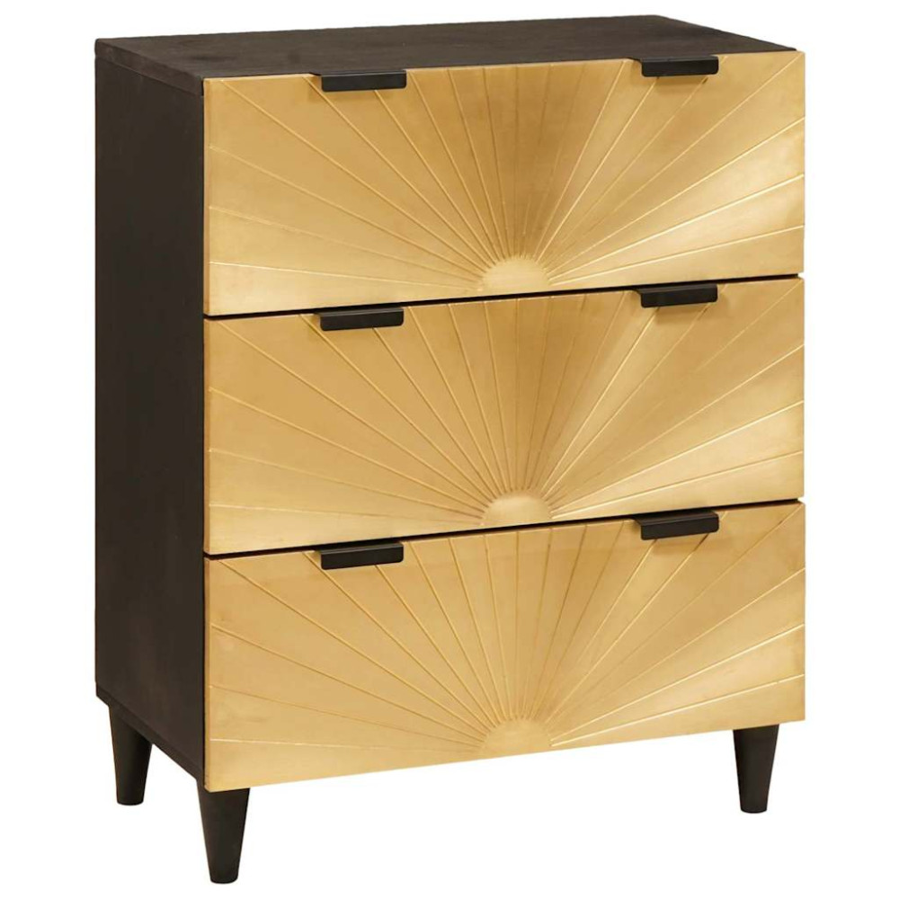 Produktbild för Sideboard Svart och Guld 60 x 33 x 75 cm Massivt mangoträ