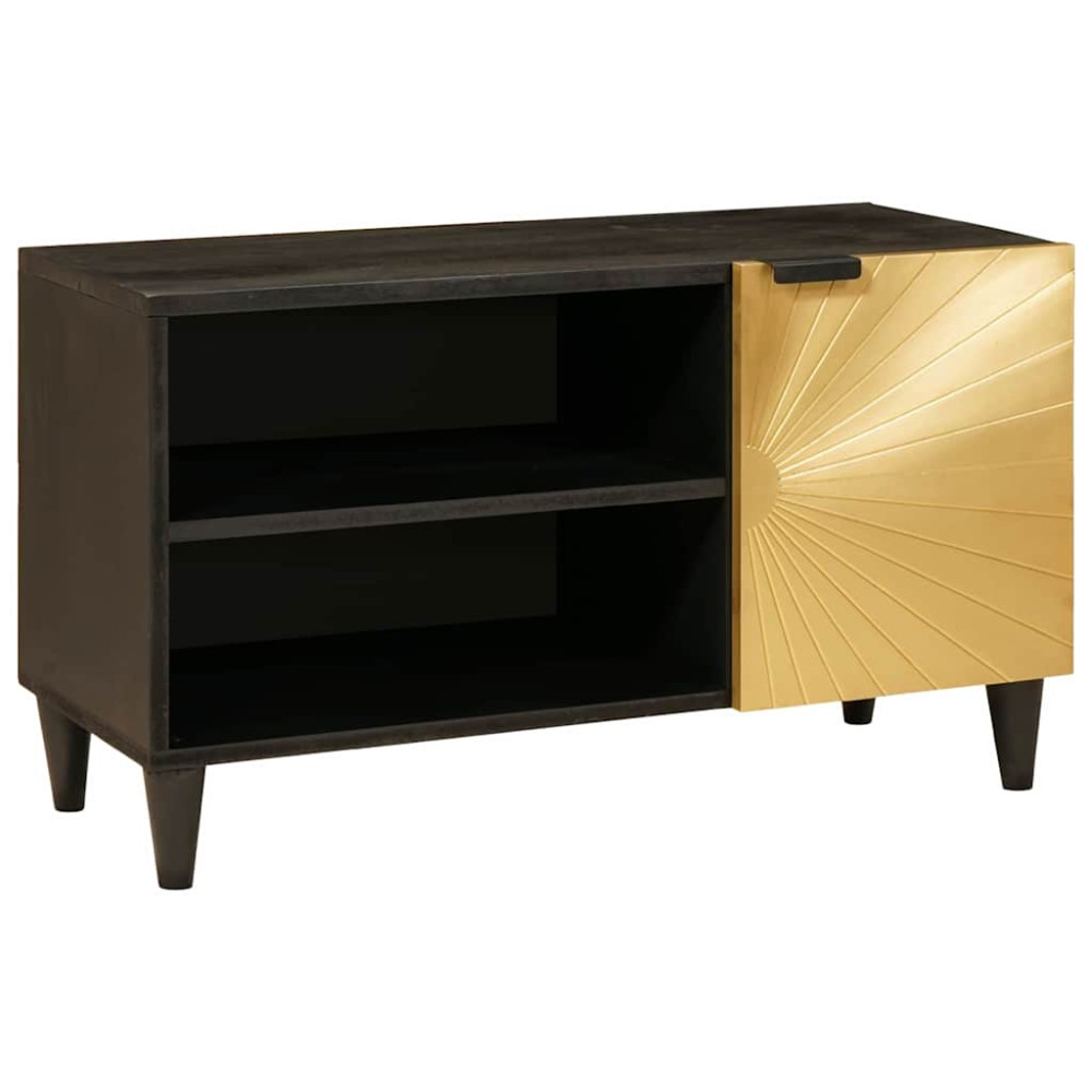 Produktbild för TV-skåp med dörr Svart och Guld 80 x 33 x 46 cm Konstruerat trä