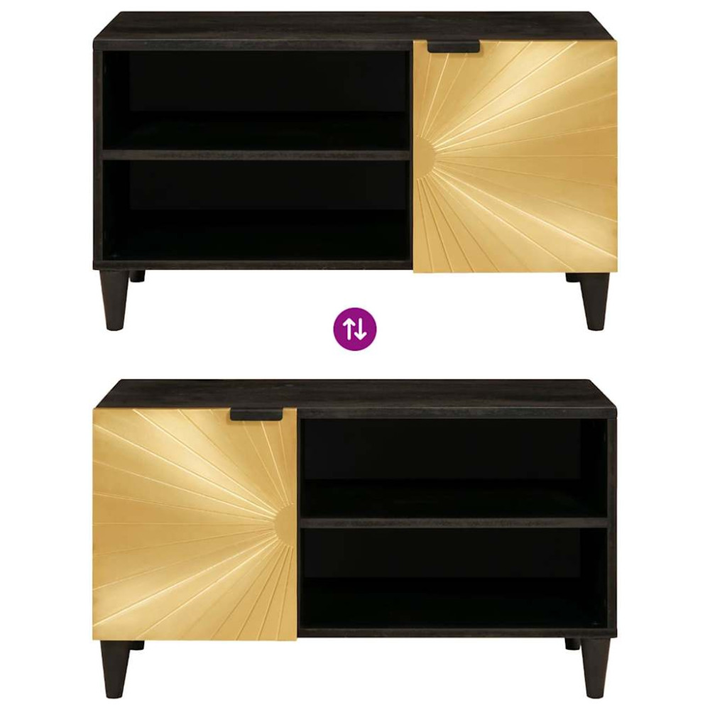 Produktbild för TV-skåp med dörr Svart och Guld 80 x 33 x 46 cm Konstruerat trä