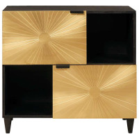 Produktbild för Sidokabinett Svart och Guld 80 x 33,5 x 75 cm Massivt mangoträ