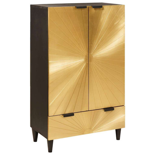 vidaXL Sidokabinett Svart och Guld 60 x 33,5 x 100 cm Massivt mangoträ